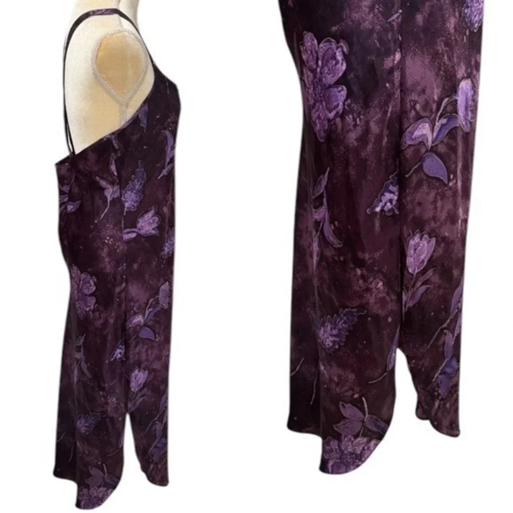 NEW Vintage California Dynasty Purple Floral Satin Cross Back Fairy Dress Size M